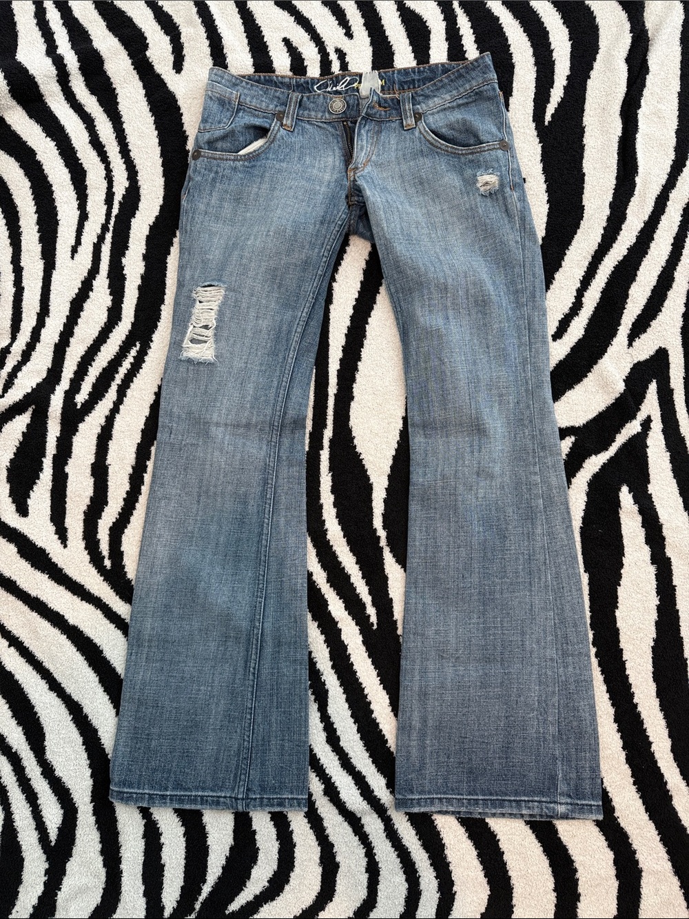 O'Neill Light Blue Distressed Flare Jeans